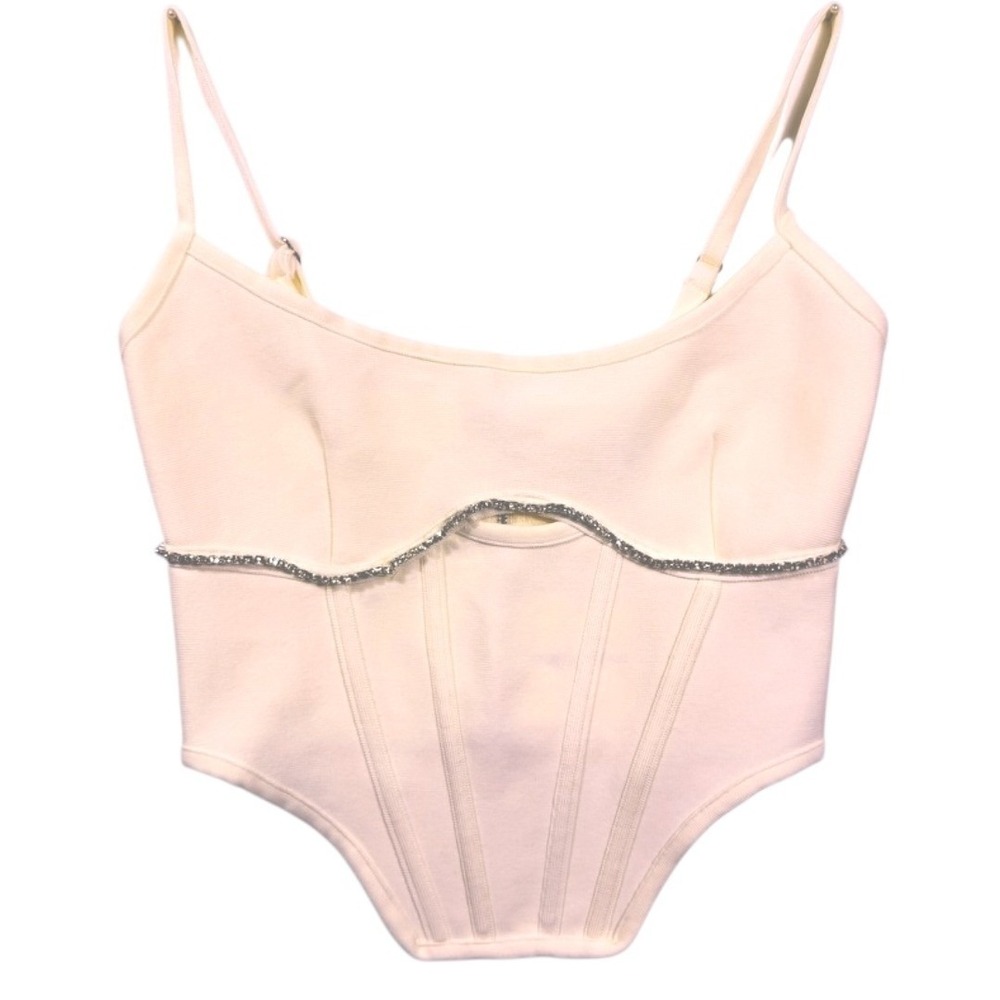NEW Revolve Superdown Corset‎ Top Rhinestone Bandage Boning XS Cream NWT